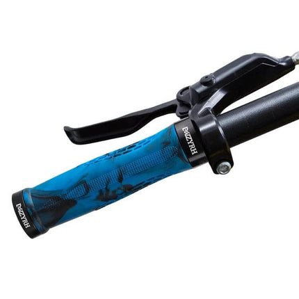 MZYRH Mountain Bike Handlebar Grips Dark Green For Daily Rides close-up showing rubber outer, aluminum inner ring and secure clamp on handlebar
