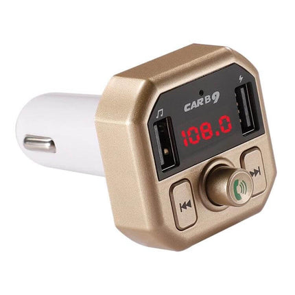 B9 Smart Car Charger With LED Display For Hands Free Calls - gold dual USB, LED FM display and Bluetooth hands-free control