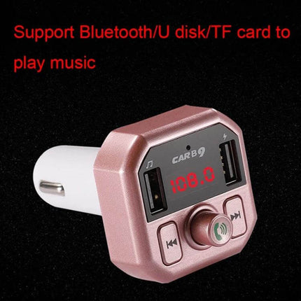B9 Smart Car Charger With LED Display For Hands Free Calls - rose gold FM transmitter with dual USB ports, LED screen and call/music controls