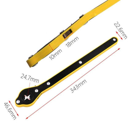 Essential Wrench for Everyday Vehicle Tire Changes - yellow rounded cross wrench with measurements (343mm length, 46.6mm head) durable steel