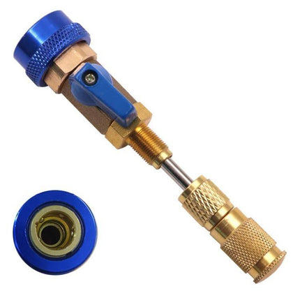 Automobile Air Conditioning Valve Core Disassembly Tool High Pressure brass valve body with aluminum knob, straight-through design for R134A A/C maintenance