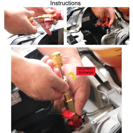 Automobile Air Conditioning Valve Core Disassembly Tool High Pressure - brass valve body and aluminum knob used on vehicle A/C line during maintenance