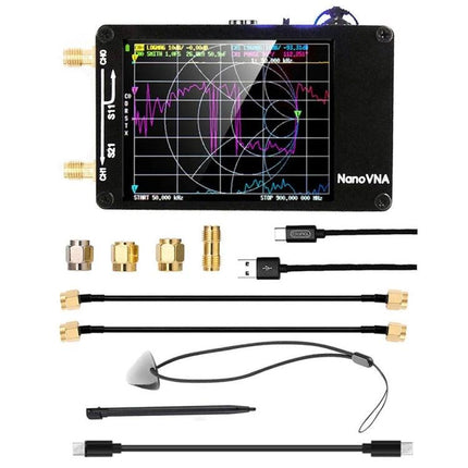 Portable Vector Network Analyzer for Radio Frequency Antenna Testing handheld NanoVNA with cables, adapters, MicroSD support and built-in battery