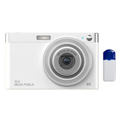 Compact C13 2.88" 4K HD Digital Camera with 8X Optical Zoom and Versatile Shooting Modes White+Card Reader+Wiper