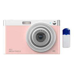 Compact C13 2.88" 4K HD Digital Camera with 8X Optical Zoom and Versatile Shooting Modes Pink+Card Reader+Wiper