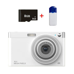 Compact C13 2.88" 4K HD Digital Camera with 8X Optical Zoom and Versatile Shooting Modes White+Card Reader+8G