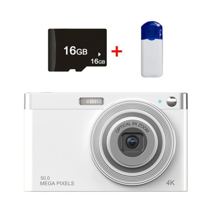 Compact C13 2.88" 4K HD Digital Camera with 8X Optical Zoom and Versatile Shooting Modes White+Card Reader+16G