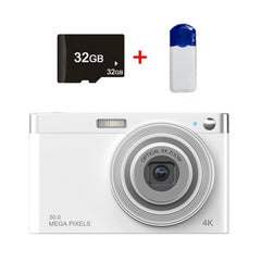 Compact C13 2.88" 4K HD Digital Camera with 8X Optical Zoom and Versatile Shooting Modes White+Card Reader+32G