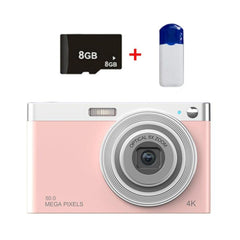 Compact C13 2.88" 4K HD Digital Camera with 8X Optical Zoom and Versatile Shooting Modes Pink+Card Reader+8G