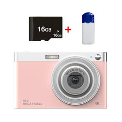 Compact C13 2.88" 4K HD Digital Camera with 8X Optical Zoom and Versatile Shooting Modes Pink+Card Reader+16G