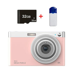 Compact C13 2.88" 4K HD Digital Camera with 8X Optical Zoom and Versatile Shooting Modes Pink+Card Reader+32G