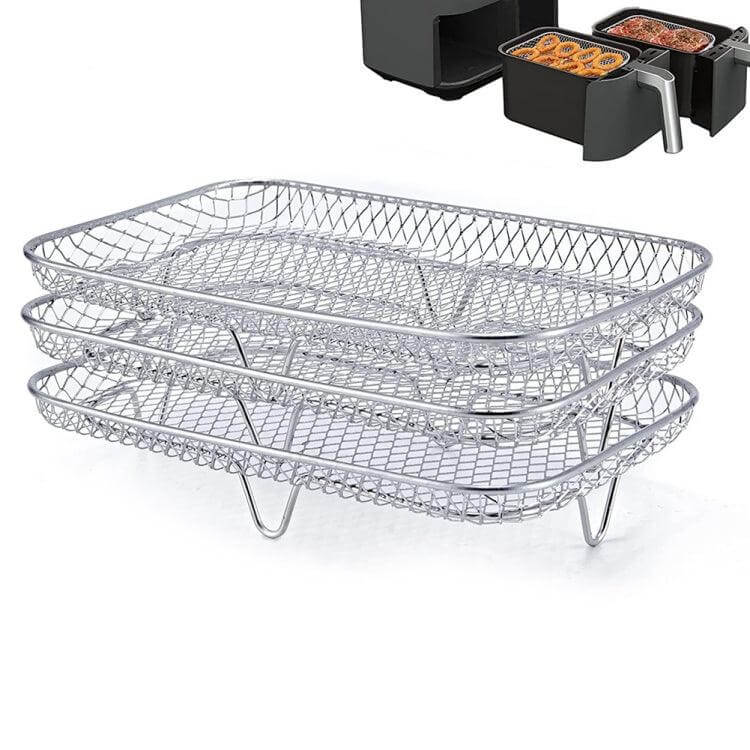 Stackable Stainless Steel Air Fryer Dehydration Rack with Three Removable Trays