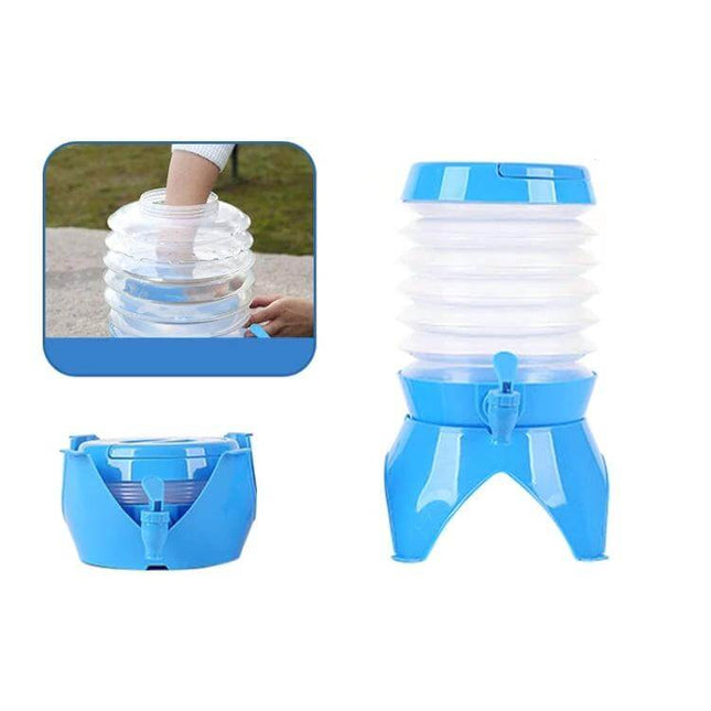 Outdoor Camping Car Retractable Folding Bucket With Faucet 5.5L collapsible blue water container with built‑in spigot and foldable stand for camping