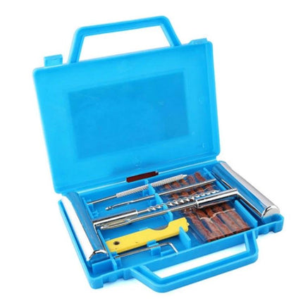 Compact Tire Repair Tool Set for Roadside Emergency Fixes in blue carrying case with plug, rasp, insertion tool and handle for roadside tire puncture repair