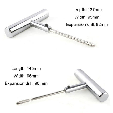 Compact Tire Repair Tool Set for Roadside Emergency Fixes – compact T-handle expansion drill and reamer tools shown with measurements