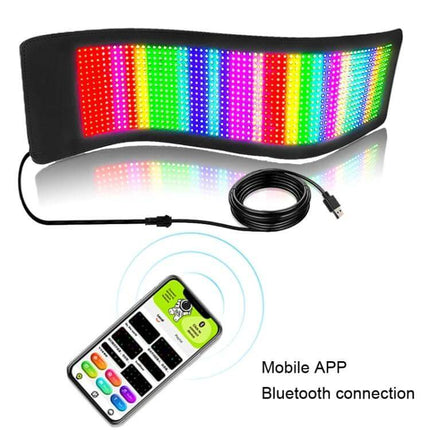 Car LED Flexible Display with Bluetooth App Control showing multicolor flexible LED strip and mobile app for Bluetooth design