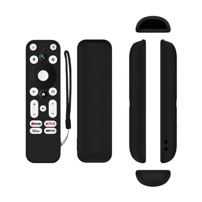 Soft Silicone Protective Cover for ONN Android TV Remote Control black silicone case with wrist strap, slip-resistant grip, full remote protection