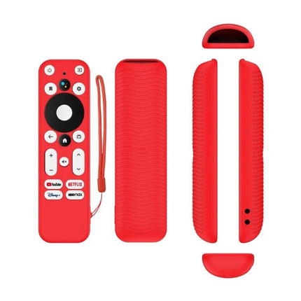 Soft Silicone Protective Cover for ONN Android TV Remote Control red silicone sleeve with grip, full set showing front, back, sides, and strap