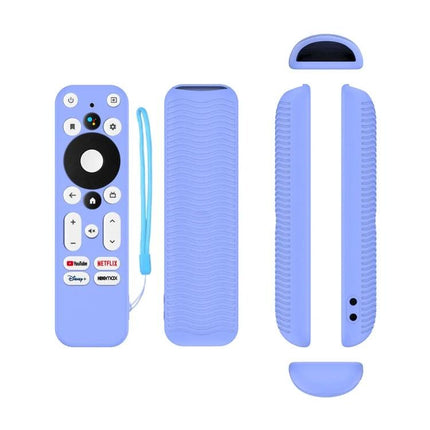 Soft Silicone Protective Cover for ONN Android TV Remote Control in light blue showing front, back, sides and strap
