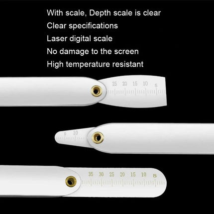 2-in-1 Roller Screen Removal Tool for Smartphones and Tablets showing stainless steel blade with laser depth scale and pivot hinge