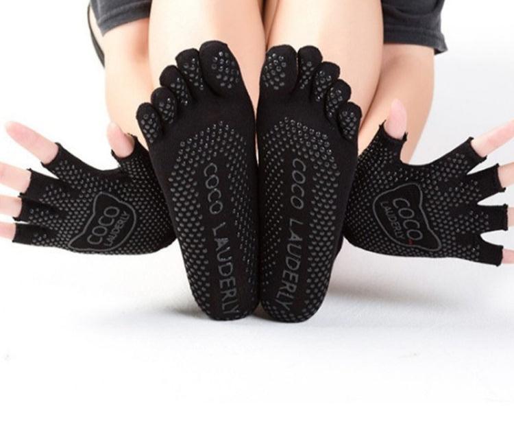 Non-Slip Open-Finger Yoga Gloves with Five-Finger Grip Socks Set