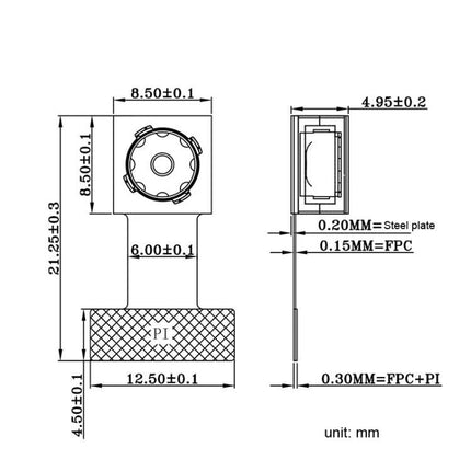 Autofocus 5MP Camera Module for Smart Home Devices technical drawing with dimensions diagram