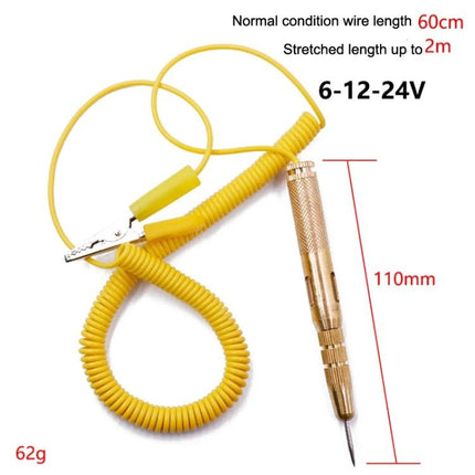 Practical LED Test Pen for Home Vehicle Repair Tasks - yellow 6-12-24V continuity tester with crocodile clip and coiled lead