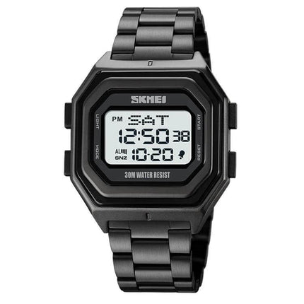 SKMEI Men's Multifunctional Outdoor Watch for Everyday Timing black digital stainless steel watch with dual time countdown and 30M water resist