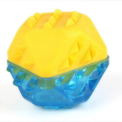 Toy Bones for Dogs During Everyday Home Play Sessions - yellow and blue TPR chew toy shaped like bone/ball for fetch, freezeable for cooling and teething