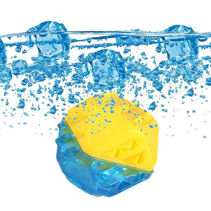 Toy Bones for Dogs During Everyday Home Play Sessions - blue and yellow TPR ice-fillable chew ball for cooling, fetch and teething relief