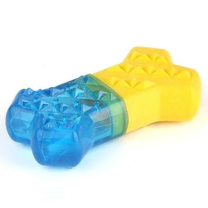 Toy Bones for Dogs During Everyday Home Play Sessions - blue and yellow TPR freezeable bone toy for fetch and teething