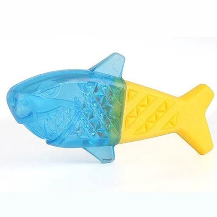 Toy Bones for Dogs During Everyday Home Play Sessions - blue and yellow TPR fish-shaped chew toy that can be filled with water and frozen for teething relief