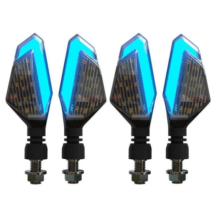 Yellow Blue Two Color V Line Motorcycle Turn Signal Light - set of four blue-yellow LED V-line bike indicators