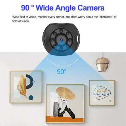 WiFi Home Security Camera with Night Vision and 360-Degree View monitoring 90° wide-angle room view for pets and entry security