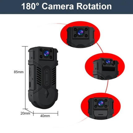 WD18 Wireless Camera for Smart Home Security Monitoring showing 180° rotation, dimensions 85x40x20mm and multiple angle views