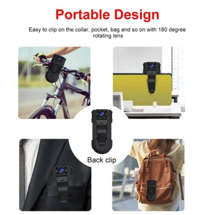 WD18 Wireless Camera for Smart Home Security Monitoring showing portable clip-on design for bike, bag, pocket, collar and home monitoring