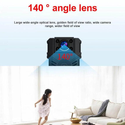 WD18 Wireless Camera for Smart Home Security Monitoring showing 140° wide-angle lens capturing living room and child running