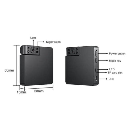 Compact WiFi Camera for Secure Child Monitoring with Night Vision - compact black WiFi camera with night vision, lens, TF card slot, USB and power button (65×58×15mm)