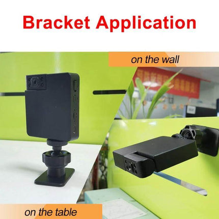 Compact WiFi Camera for Secure Child Monitoring with Night Vision mounted on table and wall using bracket for indoor child monitoring