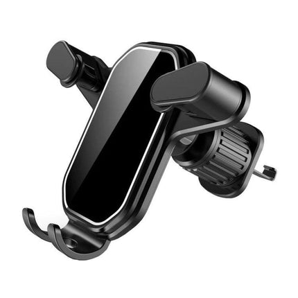 Car Air Outlet Phone Holder With Stable Upside-Down Hook - black ABS vent mount with metal upside-down hook holding smartphone securely