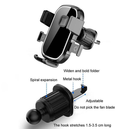 Car Air Outlet Phone Holder Mirror Black For Navigation - mirror-black ABS phone mount with metal hook and spiral telescopic arm for hands-free navigation