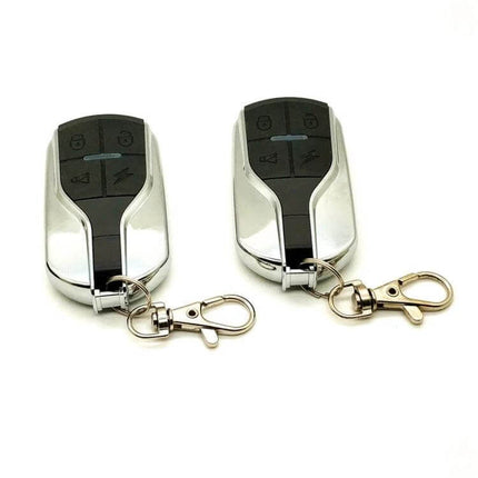 12V Motorcycle Anti-Theft Remote Horn Alarm With 1 Remote - pair of chrome remote key fobs with buttons and swivel clips