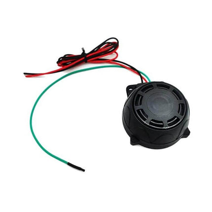12V Motorcycle Anti-Theft Remote Horn Alarm With 1 Remote shown as compact black 12V alarm horn with wiring for motorcycle installation
