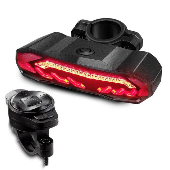 Bicycle Smart Brake Taillight Remote For Night Rides - universal-mount red LED taillight with remote for braking, turn signals, alarm, anti-theft for urban night cycling
