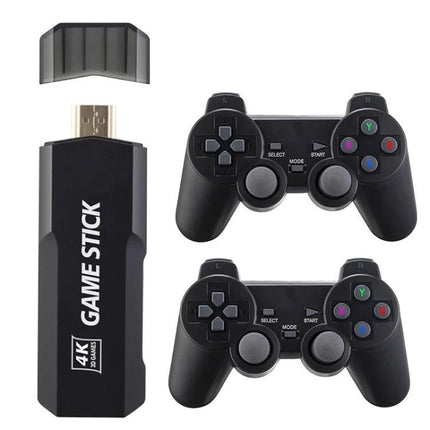 Wireless Game Console for TV with Built-in Games Library - black 4K game stick and two wireless controllers for multiplayer classic gaming