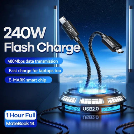 USB Cable for Daily Device Charging at Home or Travel – braided Type-C 240W fast charge and 480Mbps data cable for phones and laptops