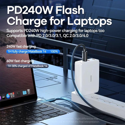 USB Cable for Daily Device Charging at Home or Travel - Type-C PD240W fast charging cable powering laptop and phone at home or on the go