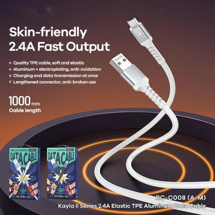 Remax RC-C008 2.4A TPE Soft Anti Breakage Data Cable 1m USB C Micro USB 8 Pin - 2.4A fast charge TPE 1m cable, USB-C and Micro USB, durable aluminum alloy