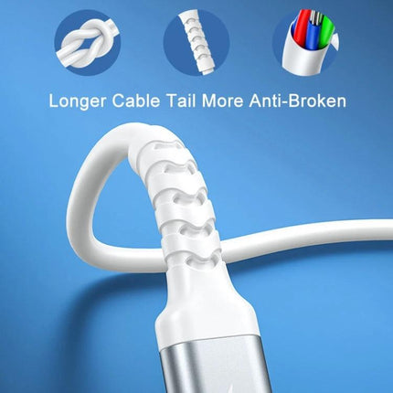 Remax RC-C008 2.4A TPE Soft Anti Breakage Data Cable 1m USB C Micro USB 8 Pin showing reinforced TPE anti-breakage cable tail and aluminum connector