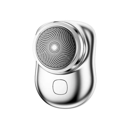 Electric Mini Shaver USB Rechargeable For Everyday Grooming - compact silver USB Type-C travel shaver with ergonomic curved body